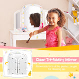 NNECW Kids Vanity Table and Chair Set with Tri-Folding Mirror for Kids Aged 3+ Years Old