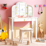 NNECW Kids Vanity Table and Chair Set with Tri-Folding Mirror for Kids Aged 3+ Years Old