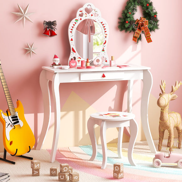 NNECW 2 in 1 Children Dressing Table with Removable Mirror & Storage Drawer for Aged 3+ Years Old