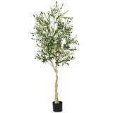 NNECW 182cm Artificial Olive Tree in Cement Pot with Leaves &amp; Fruits-1 piece