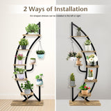 NNECW 6-Tier Metal Curved Half Moon Shape Plant Stand Rack with Top Hook-2 pieces