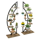 NNECW 6-Tier Metal Curved Half Moon Shape Plant Stand Rack with Top Hook-2 pieces