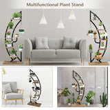 NNECW 6-Tier Metal Curved Half Moon Shape Plant Stand Rack with Top Hook-2 pieces