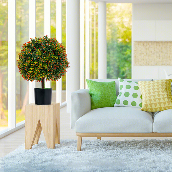 NNECW 2-Pack Faux Potted Plant with Orange Fruit and Cement Base