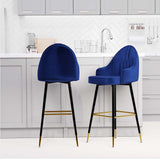 Levede Velvet Swivel Bar Stools x 2 Blue-1919892919670673408