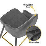 Levede Velvet Swivel Bar Stools x 2 Grey-1919892920018800641