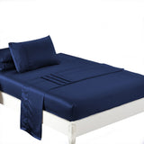 DreamZ Silky Satin Sheets Fitted Flat Single Blue-1910113196430200832