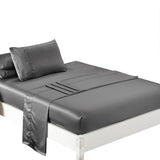 DreamZ Silky Satin Sheets Fitted Flat Single Grey Dark Grey-1910113196652498944