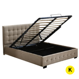 Levede Fabric Bed Frame King Tufted Beige-1910113203430494208