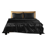DreamZ Silky Satin Sheets Fitted Double Black-1910113194886696961
