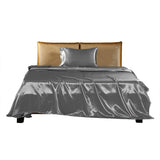 DreamZ Silky Satin Sheets Fitted Flat Single Grey Dark Grey-1910113196652498945