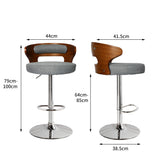 Levede 1x Kitchen Bar Stools Gas Lift Grey Silver-1910113240369729538