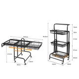 Levede 3 Tier Kitchen Trolley Cart Swivel Black Colour-1910112822990344194