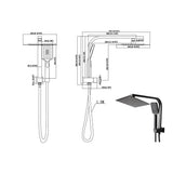High Pressure Shower Head Set Rain Square Black-1910113120211308546