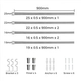 Marlow Silver Double Curtain Rod Steel Pole Pommel Set Extendable Adjustable-1910112209267200002