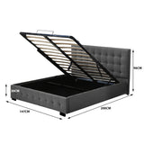 Levede Gas Lift Bed Frame Fabric Base Double Dark Grey-1910113203266916354