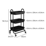 Levede 3 Tiers Kitchen Storage Trolley Black-1917016722502717442