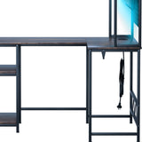 Levede L Shaped Gaming Desk with LED Lights Brown-1937319785700397060