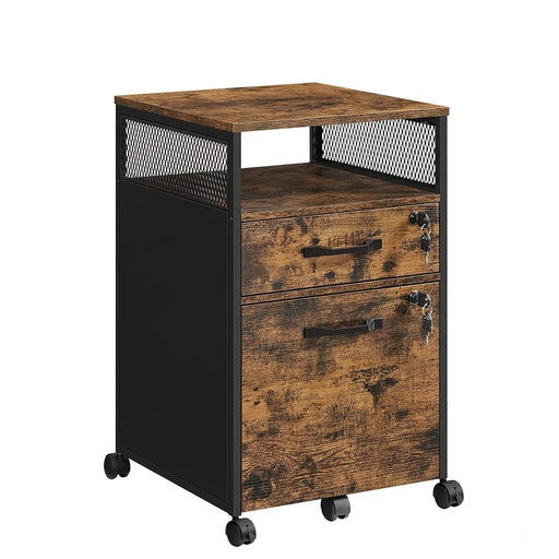 NNEWDS  Office File Cabinet with 2 Lockable Drawers Steel Frame Industrial Rustic Brown and Black