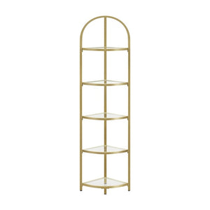 NNEWDS  5 Tier Corner Ladder Bookshelf Tempered Glass Modern Style Golden Color