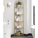 NNEWDS  5 Tier Corner Ladder Bookshelf Tempered Glass Modern Style Golden Color
