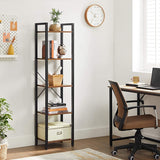 NNEWDS  5 Tier Bookshelf Rustic Brown and Black