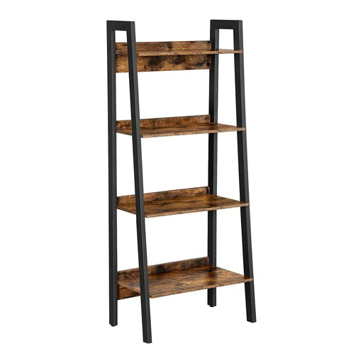 NNEWDS  Ladder Shelf 4-Tier Home Office Bookshelf Metal Frame Industrial Rustic Brown and Black