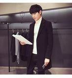 NNEOBA Men's Cotton Wool Blend Long Windbreaker Coat (Black)