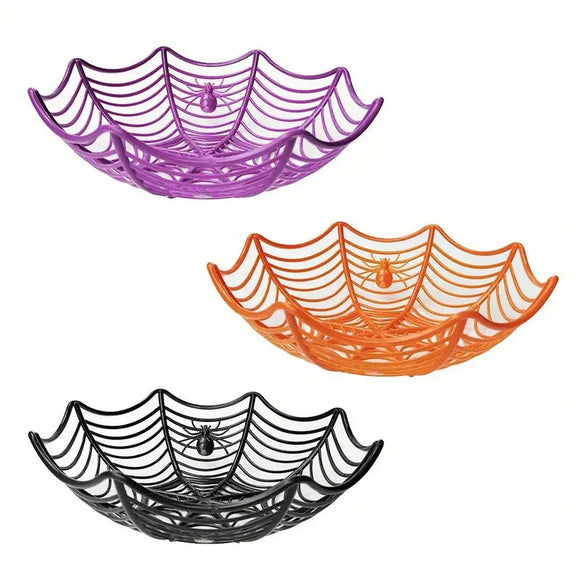 NNETM Halloween Candy Baskets Spider Web Plastic Bowls (3pcs)