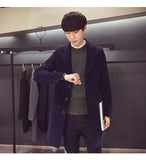 NNEOBA Men's Cotton Wool Blend Long Windbreaker Coat (Black Navy)