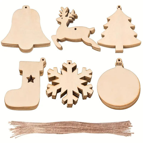 NNETM DIY Wooden Christmas Tree Ornaments Craft Set (60pcs)