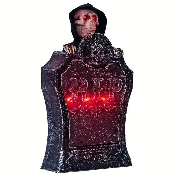 NNETM Halloween Cemetery Grave Marker with Red LED Eyes