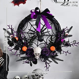 NNETM Halloween Wreath Skull and Purple Flower Door Decor