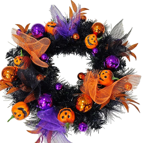 NNETM Halloween Pumpkin Wreath Door Decoration