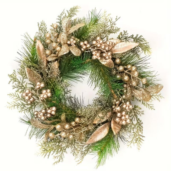 NNETM Classic Christmas Wreath Golden Leaves and Berries