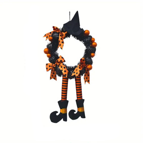 NNETM Halloween Wreath Door Hanging Pumpkin Skull Garland