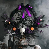 NNETM Halloween Wreath Skull and Purple Flower Door Decor