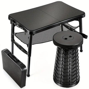 NNETM Retractable Folding Table and Adjustable Stool Set