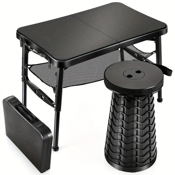NNETM Retractable Folding Table and Adjustable Stool Set