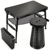 NNETM Retractable Folding Table and Adjustable Stool Set