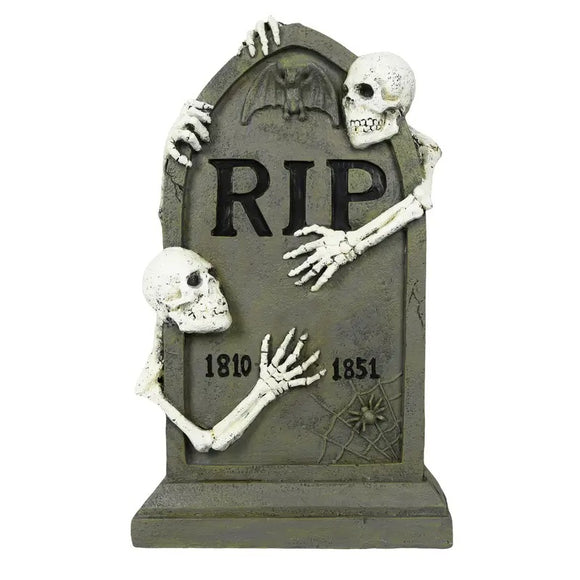 NNETM Tombstone 3D Gothic with Skeleton Base Decor