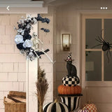 NNETM Halloween Moon Black Wreath Skull Bones Bats Roses