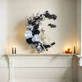 NNETM Halloween Moon Black Wreath Skull Bones Bats Roses