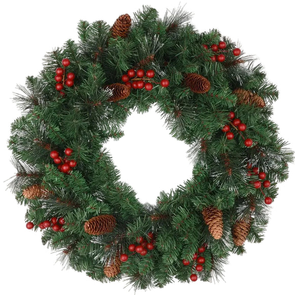 NNETM Classic Christmas Wreath with Pine Cones and Berries