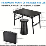 NNETM Retractable Folding Table and Adjustable Stool Set