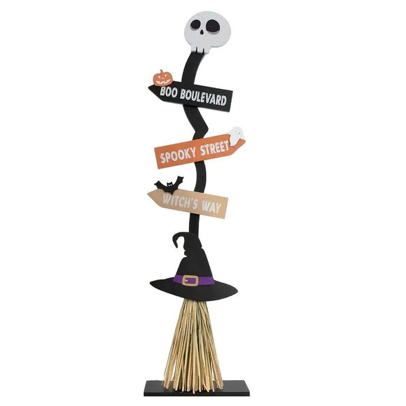 NNETM Witch Broom Decor with Halloween Sign