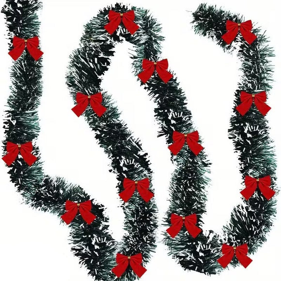 NNETM Artificial Christmas Tinsel Garland with Bows