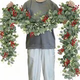 NNETM Artificial Eucalyptus Garland with Red Berries (2-Pack)