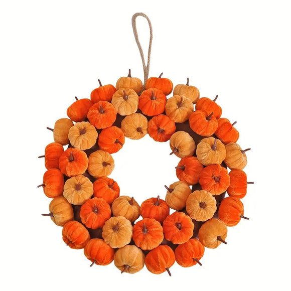 NNETM Faux Velvet Pumpkin Wreath Wall Hanging