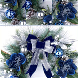 NNETM Large Artificial Christmas Wreath with Blue Bow